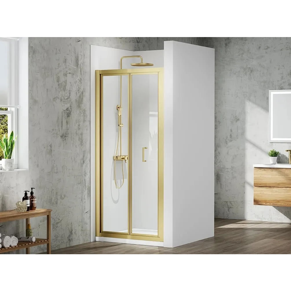 Lifestyle image of Merlyn Mbox 800mm Brushed Brass Bifold Shower Door